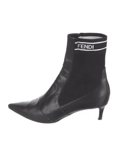 Pre-owned Fendi Leather Graphic Print Sock Boots In Black