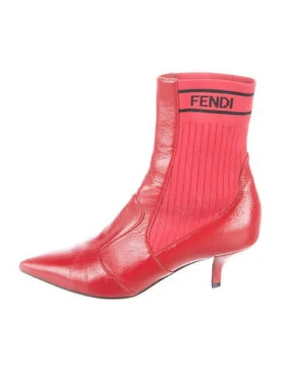 Pre-owned Fendi Leather Graphic Print Sock Boots In Red