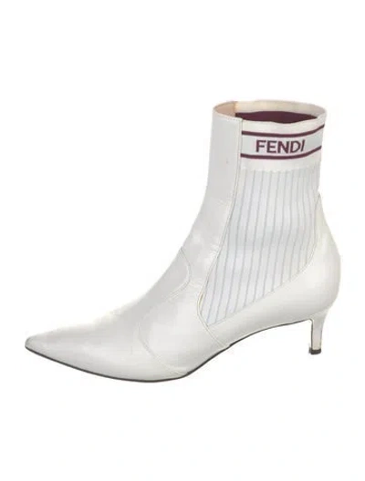 Pre-owned Fendi Leather Graphic Print Sock Boots In White