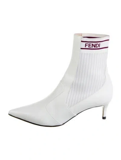 Pre-owned Fendi Leather Graphic Print Sock Boots In White