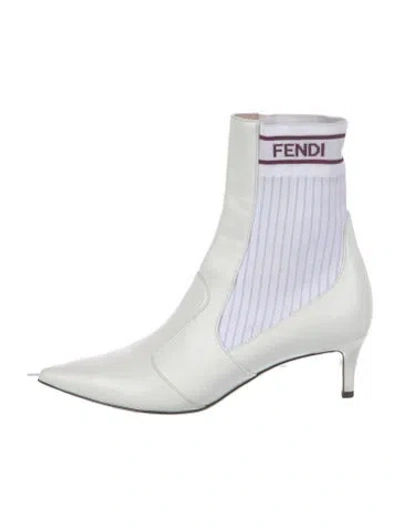 Pre-owned Fendi Leather Graphic Print Sock Boots In White