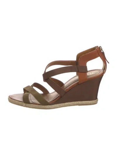 Pre-owned Fendi Leather Grosgrain Trim Espadrilles In Brown