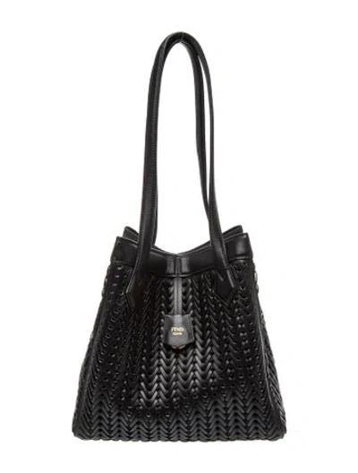 Pre-owned Fendi Leather Interlaced Origami Medium In Black
