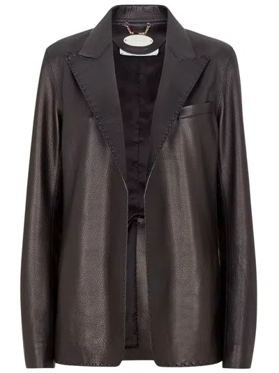 Fendi Leather Jacket In Black  