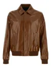 Fendi Leather Jacket Collared Design Front Pockets In Brown