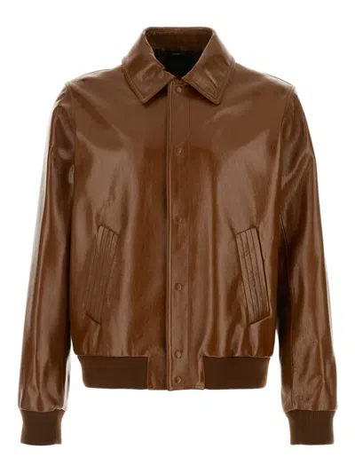 Fendi Leather Jacket Collared Design Front Pockets In Brown