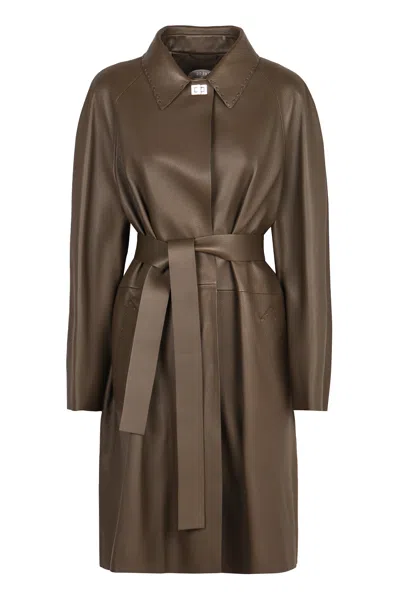 Fendi Leather Jacket In Brown