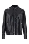 Fendi Leather Jacket Front Pockets Snap Button Cuffs In Blue