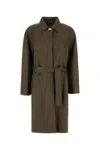 Fendi Leather Trench Coat With Belt And Collar In Green