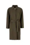 Fendi Leather Trench Coat With Belt And Collar In Green