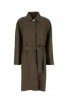 Fendi Leather Trench Coat With Belt And Collar In Green