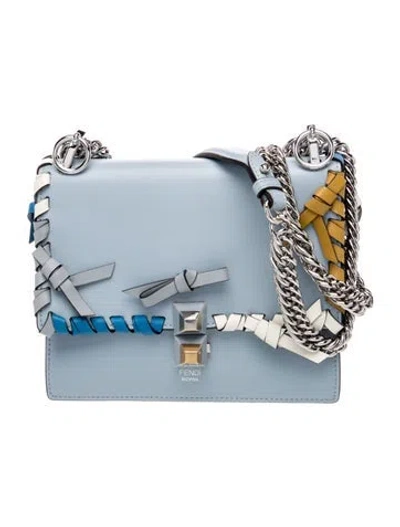 Pre-owned Fendi Leather Kan I Mini Ribbon Shoulder Bag In Blue