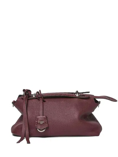 Fendi Leather Keyring Charm Tote Bag In Burgundy