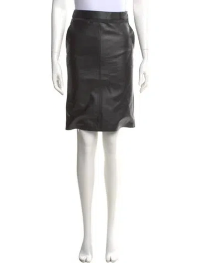 Pre-owned Fendi Leather Knee-length Skirt W/ Tags In Black