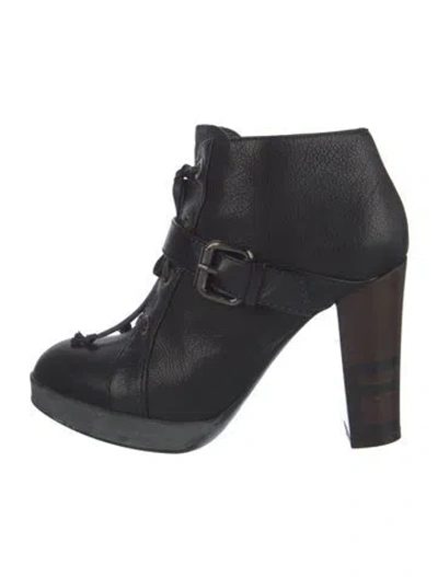 Pre-owned Fendi Leather Lace-up Boots In Black