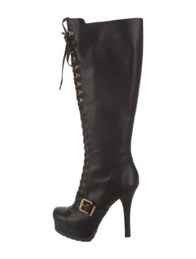 Pre-owned Fendi Leather Lace-up Boots In Black