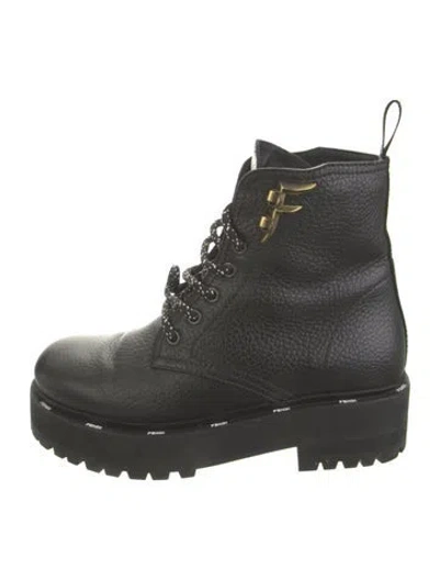 Pre-owned Fendi Leather Lace-up Boots In Black