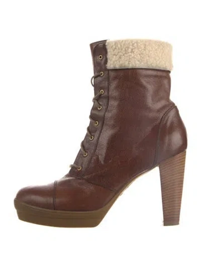 Pre-owned Fendi Leather Lace-up Boots In Brown