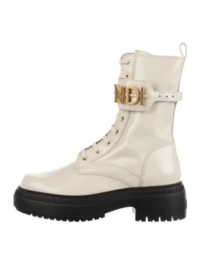 Pre-owned Fendi Leather Lace-up Boots In Neutrals