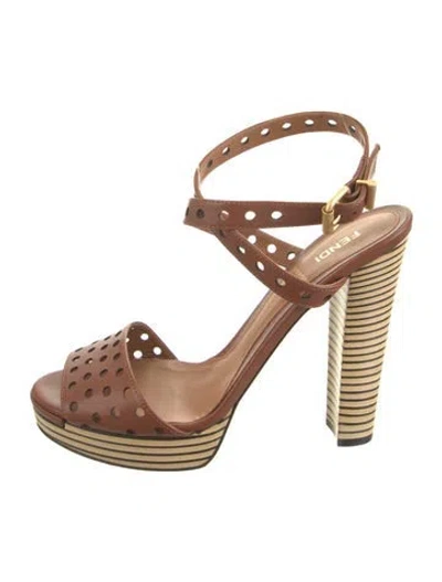 Pre-owned Fendi Leather Lasercut Accents Pumps In Brown