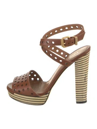 Pre-owned Fendi Leather Lasercut Accents Slingback Pumps In Brown