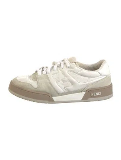 Pre-owned Fendi Leather Leather Trim Embellishment Athletic Sneakers In Neutrals