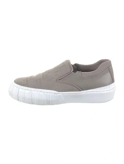 Pre-owned Fendi Leather Leather Trim Embellishment Sneakers In Gray