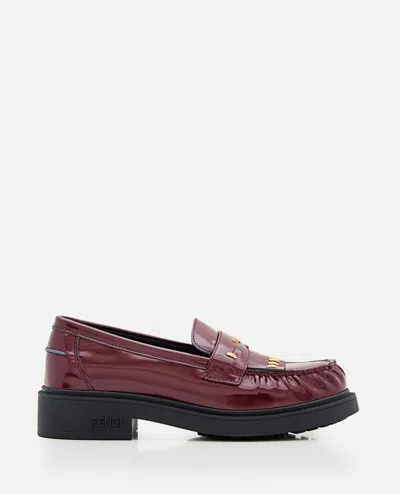 Fendi Leather Loafer With Studs In Brown