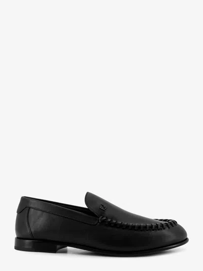 Fendi Men Leather Loafers With Metal Ff Logo In Black