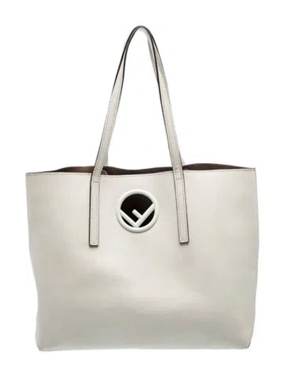 Pre-owned Fendi Leather Logo Tote In White