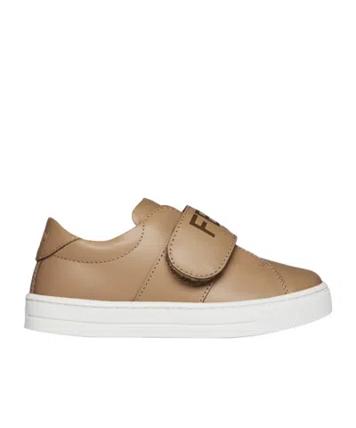Fendi Leather Logo Trainers Junior In Brown