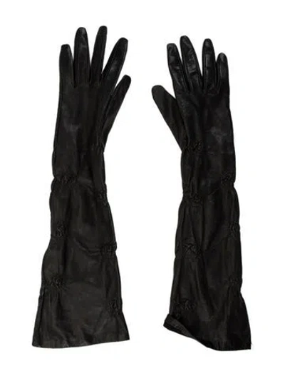 Pre-owned Fendi Leather Long Sleeve Gloves In Black