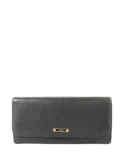 Pre-owned Fendi Leather Long Wallet In Black