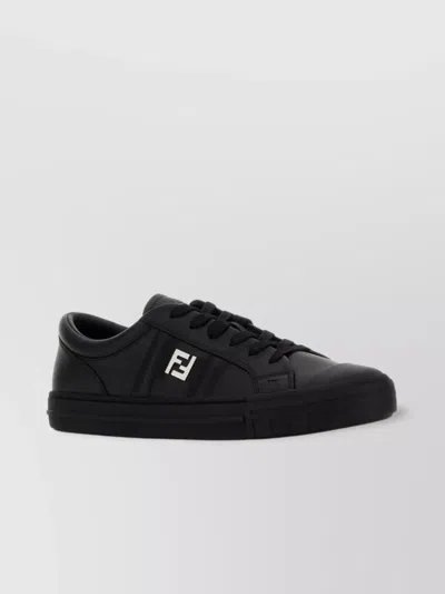 Fendi Domino Leather Low-top Sneakers In Black