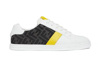 Pre-owned Fendi Leather Low Top White Yellow In White/black/yellow