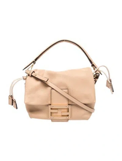 Pre-owned Fendi Leather Mamma Small In Neutral