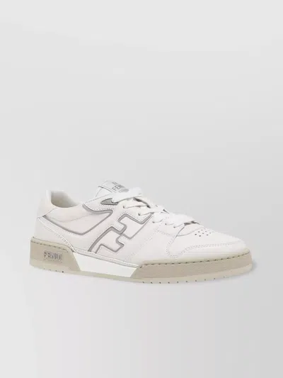 Fendi Leather Match Sneakers Perforated Toe In White