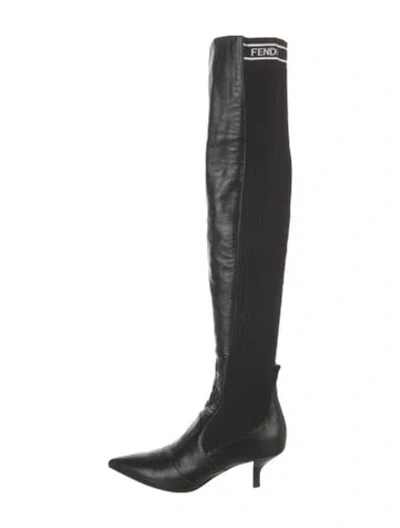 Pre-owned Fendi Leather Mesh Accents Boots In Black