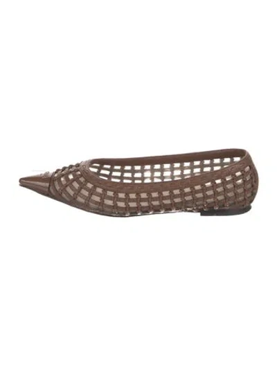 Pre-owned Fendi Leather Mesh Accents Flats In Brown