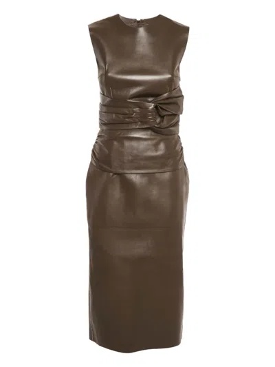 Pre-owned Fendi Leather Midi Dress In Brown