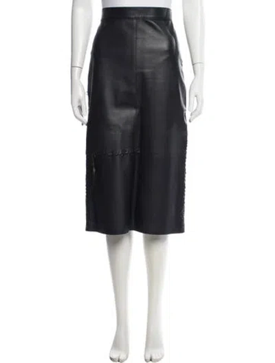 Pre-owned Fendi Leather Midi Length Skirt In Black