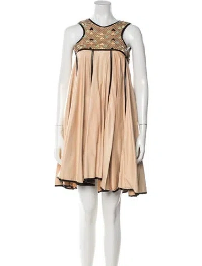 Pre-owned Fendi Leather Mini Dress In Neutrals