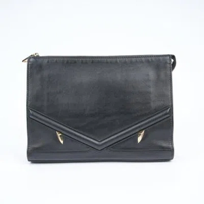 Pre-owned Fendi Leather Monster Clutch In Black