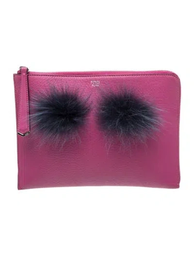 Pre-owned Fendi Leather Monster Clutch In Pink