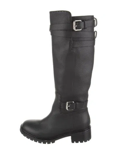 Pre-owned Fendi Leather Moto Boots In Black