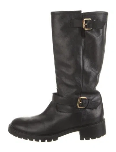 Pre-owned Fendi Leather Moto Boots In Black