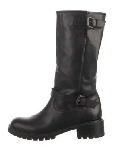 Pre-owned Fendi Leather Moto Boots In Black