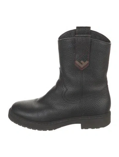 Pre-owned Fendi Leather Moto Boots In Black