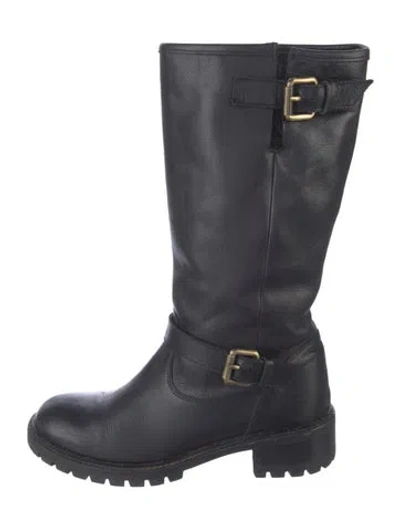 Pre-owned Fendi Leather Moto Boots In Black
