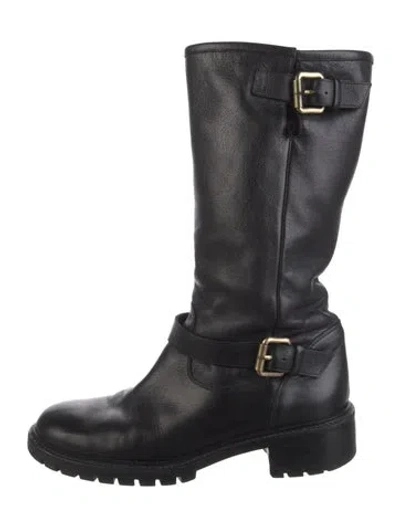 Pre-owned Fendi Leather Moto Boots In Black